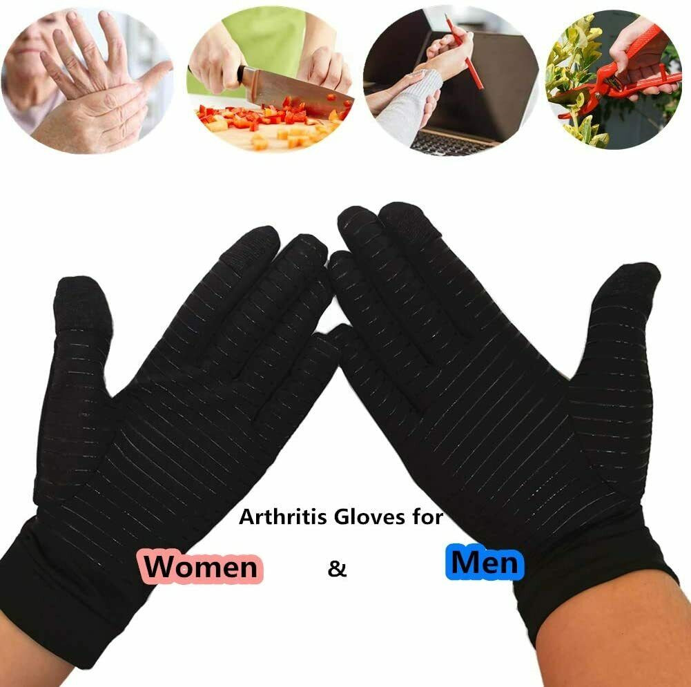 2 Pairs Copper Compression Gloves Finger Support Anti Arthritis Hand Pain Relief