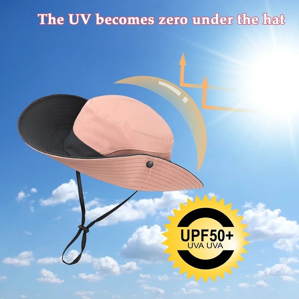 Women’s Summer Bucket Hat Travel Boonie Ponytail Wide Brim Sun UV Protection Cap
