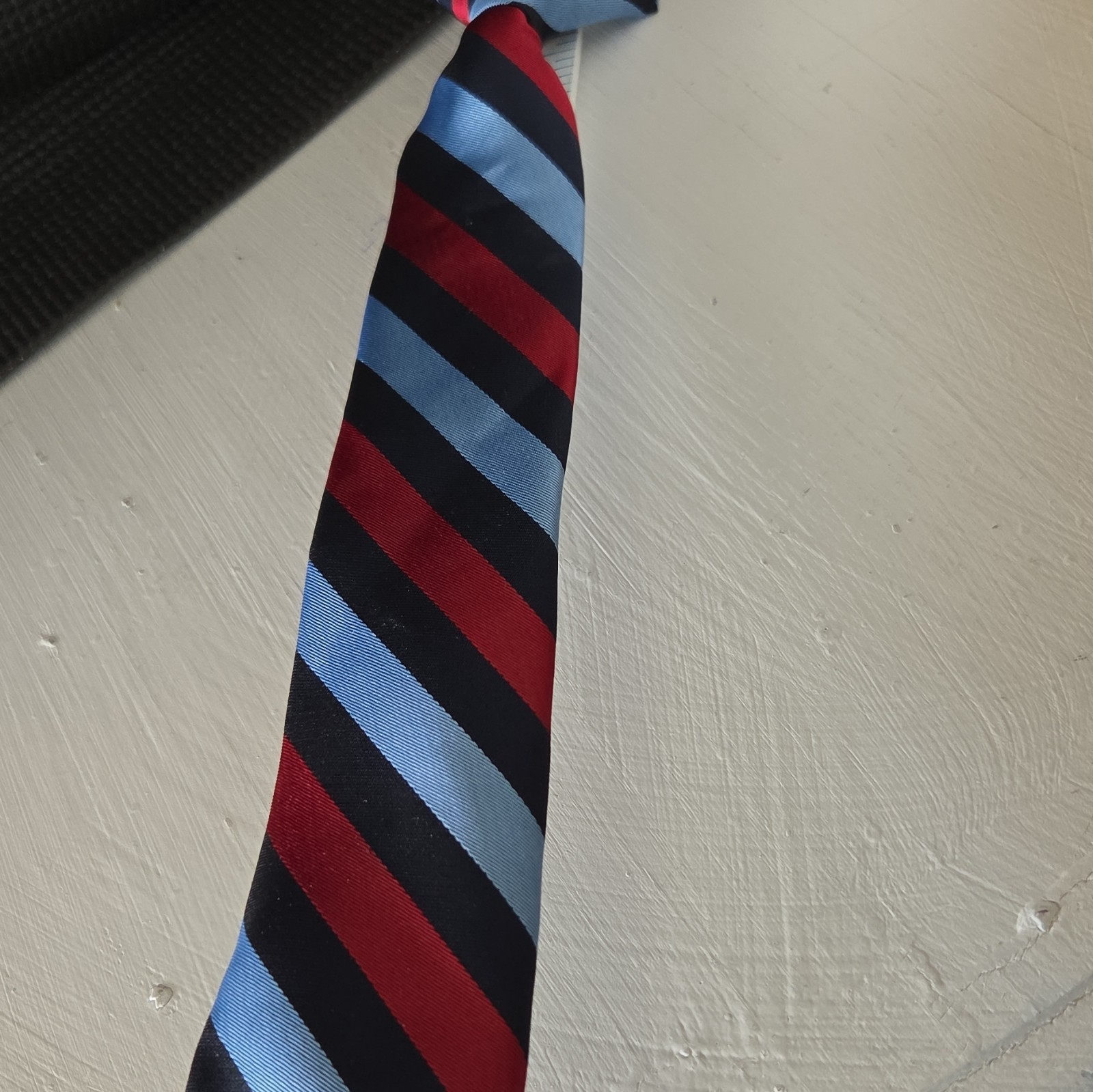 George Men’s Pretied Clip-On Tie Polyester Woven Blue/Red/Black Striped