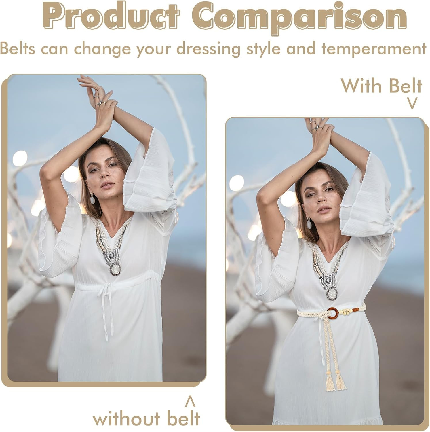 Women’s Tassel Braided Waist Belt, Skinny Woven Belt for Dress Waist Belt Rope C