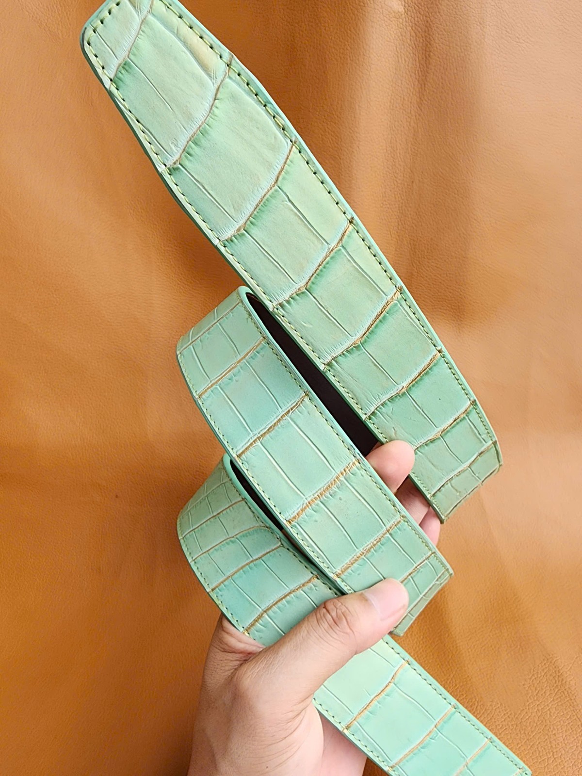 Green Goldllic Luxury 100% Genuine Exotic Body Leather Skin Men’s Belts Buckle