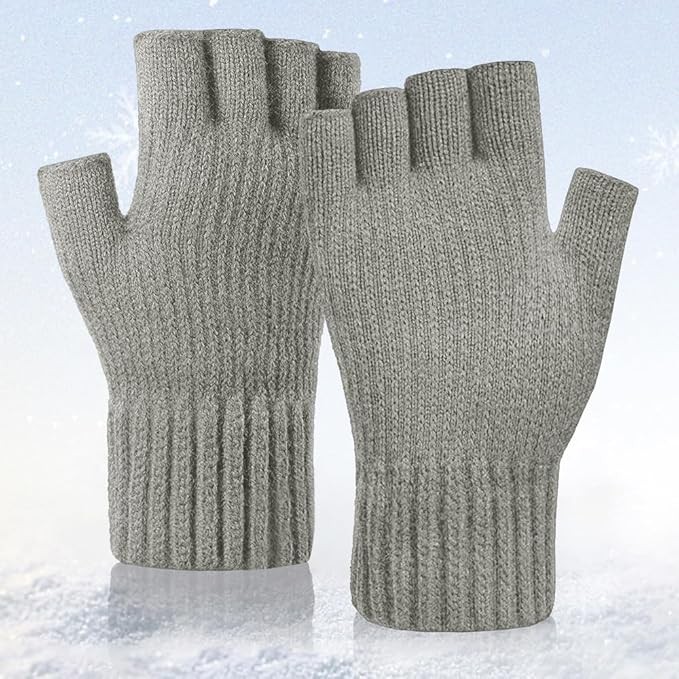 Winter Alpaca Wool Fingerless Gloves Thermal Men Knitted Half Finger Mitten