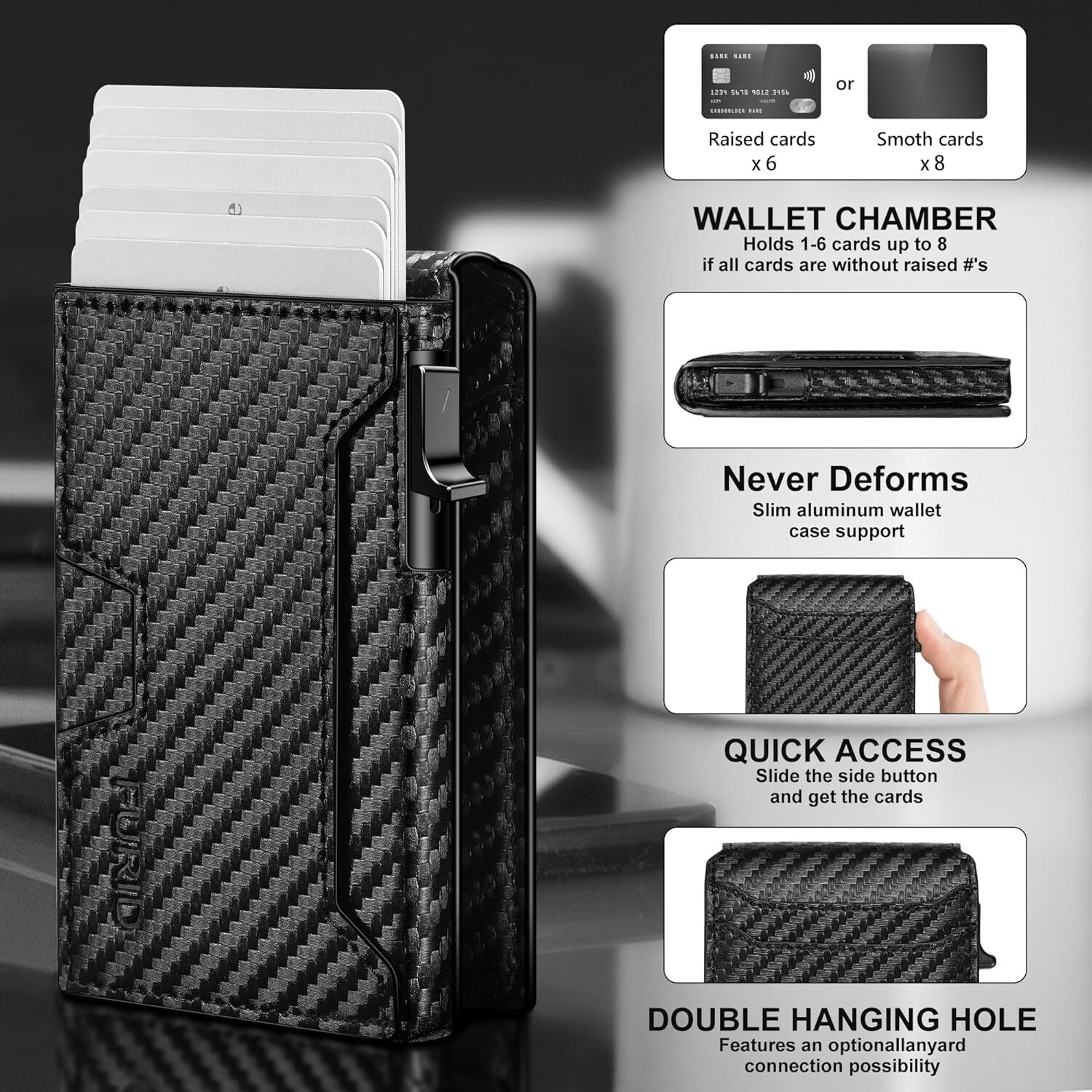 Pop Up Minimalist Wallet for Men, Front Pocket Card Holder Rfid Mens Wallet