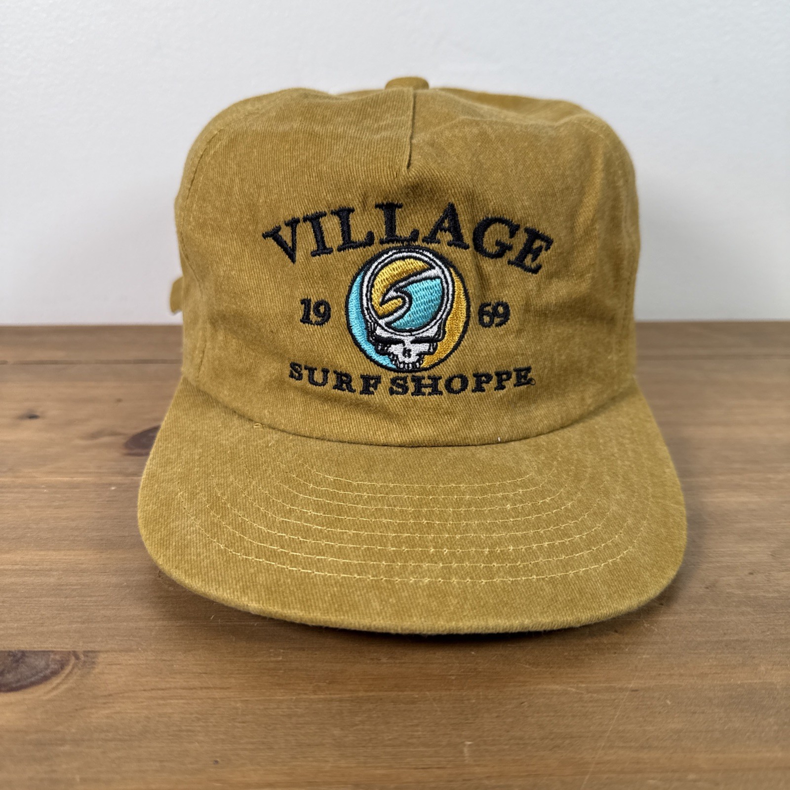 Village Surf Shoppe Gold Weld Mfg Cotton Hat Skull & Wave Logo Since 1969