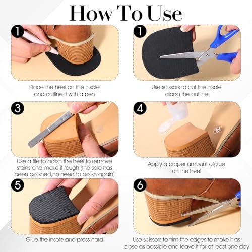 2 Pairs Shoe Repair Rubber Heels, Anti-Slip shoe heel repair kit Cuttable Boot