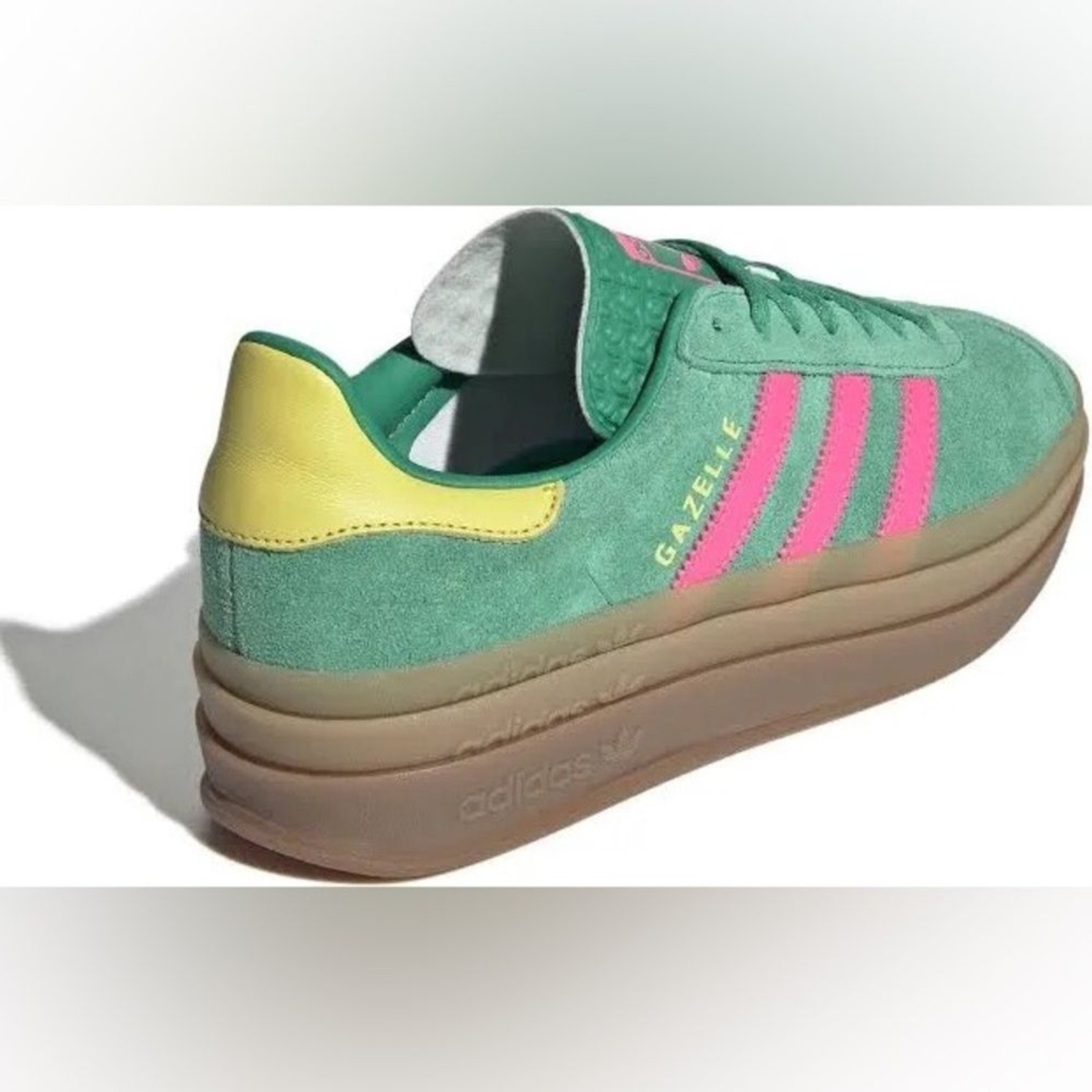 NWT Adidas Gazelle Bold in Court Green & Lucid Pink with a platform sole Size 10