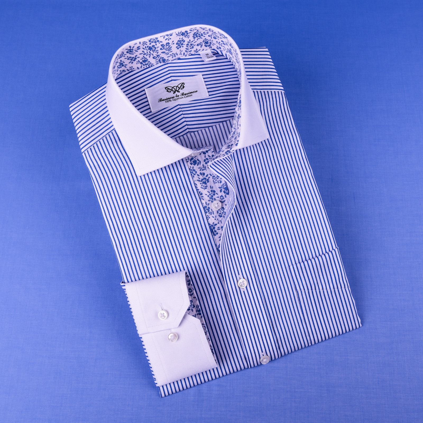 Bright Blue Striped Winchest Contrast Dress Shirt Standard Single Cuff Smart