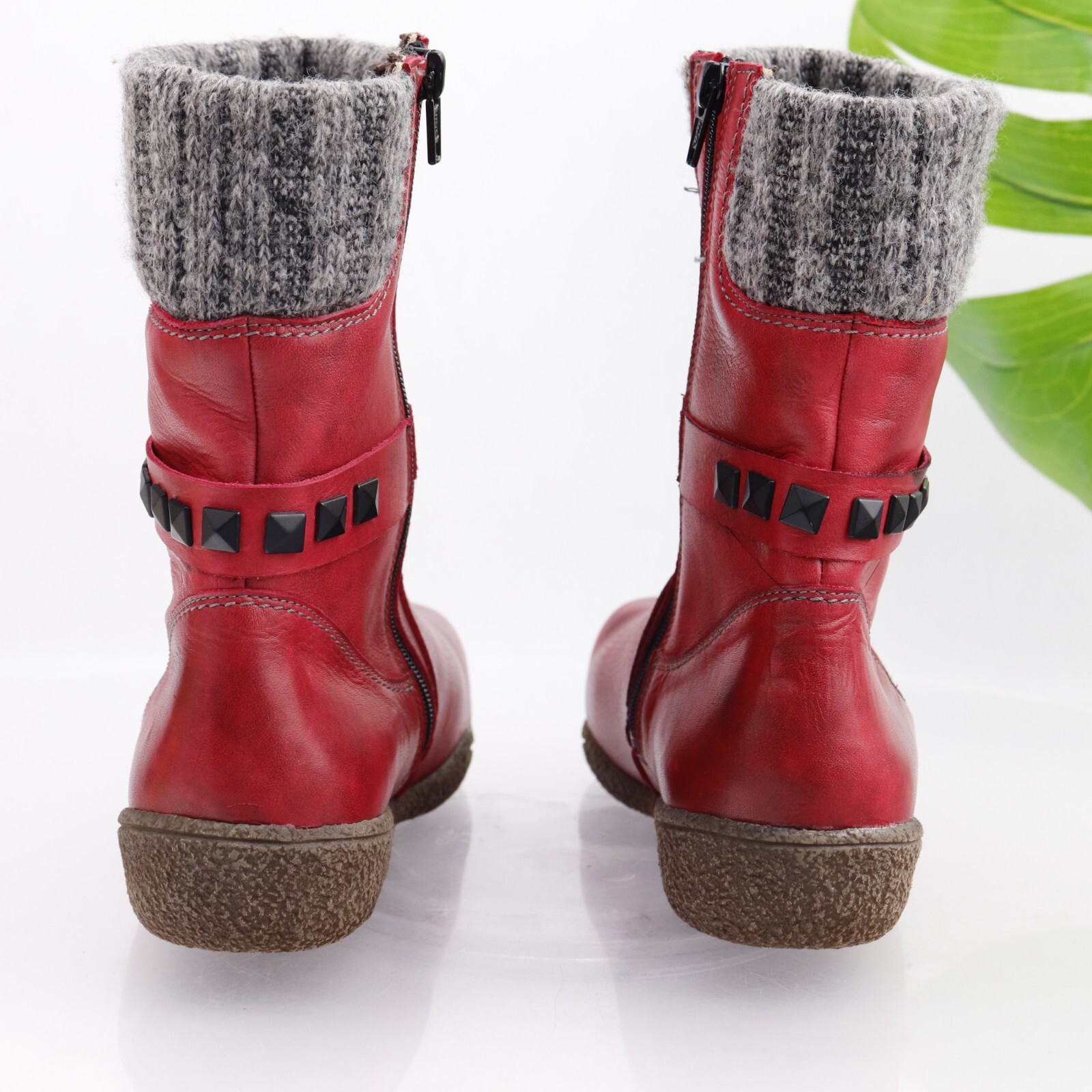 NAOT Theresia M Women’s Boot Size 7 Mid Red Leather Knit Cuff Comfy Orthotic
