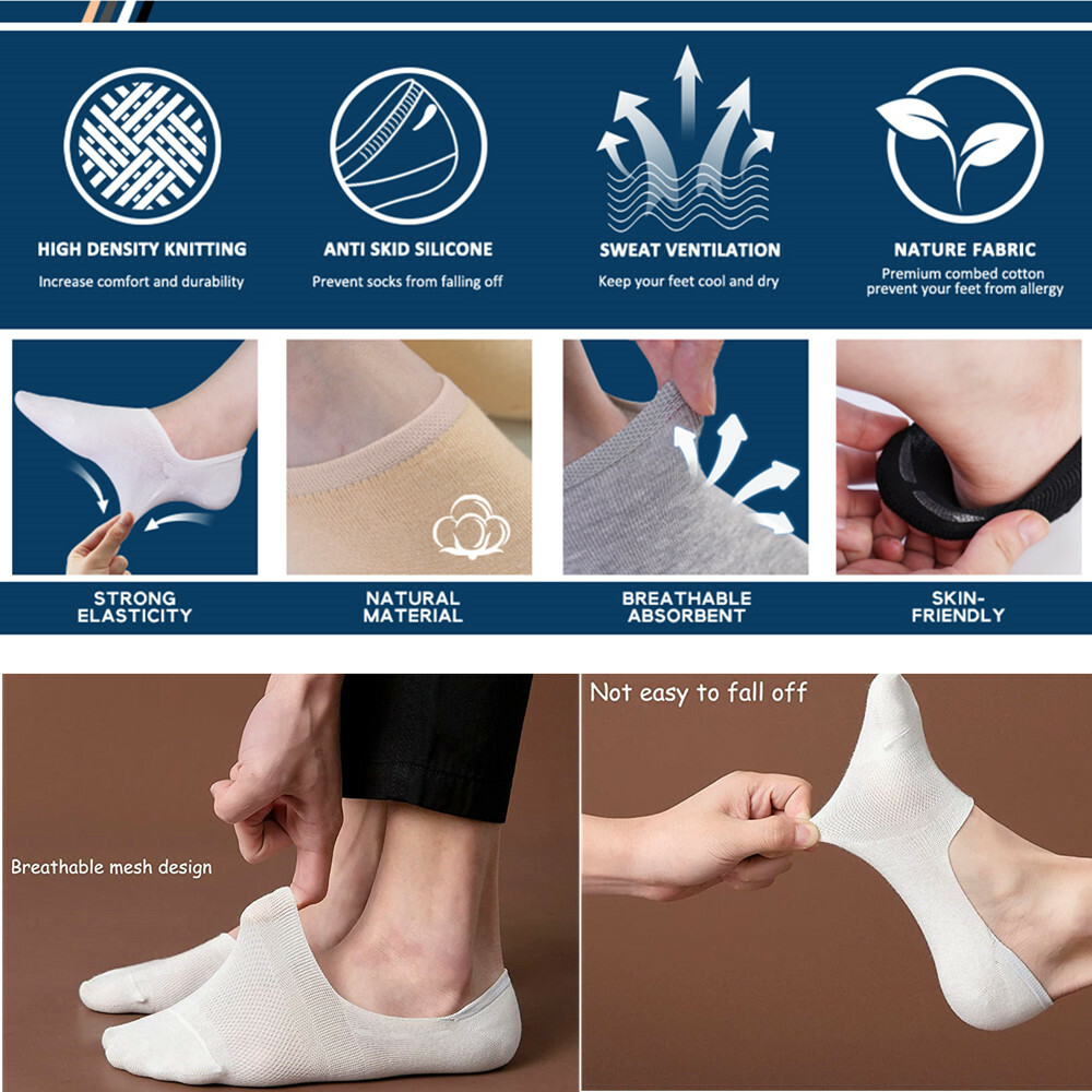 3-12 Pairs Men’s Invisible No Show Nonslip Low Cut Solid Boat Socks Size 9-13