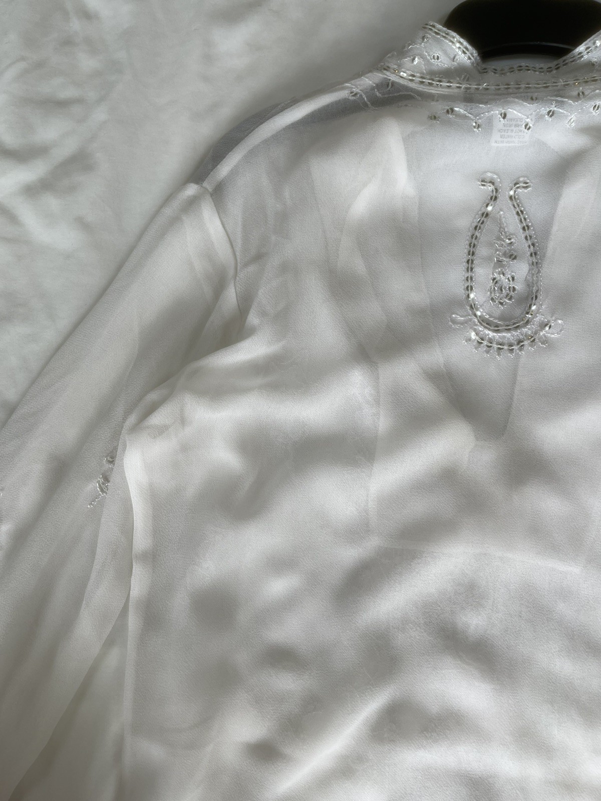 Tokyo Denim Beaded Embroidered Sheer White Floral Silver Sequin Dress M Size