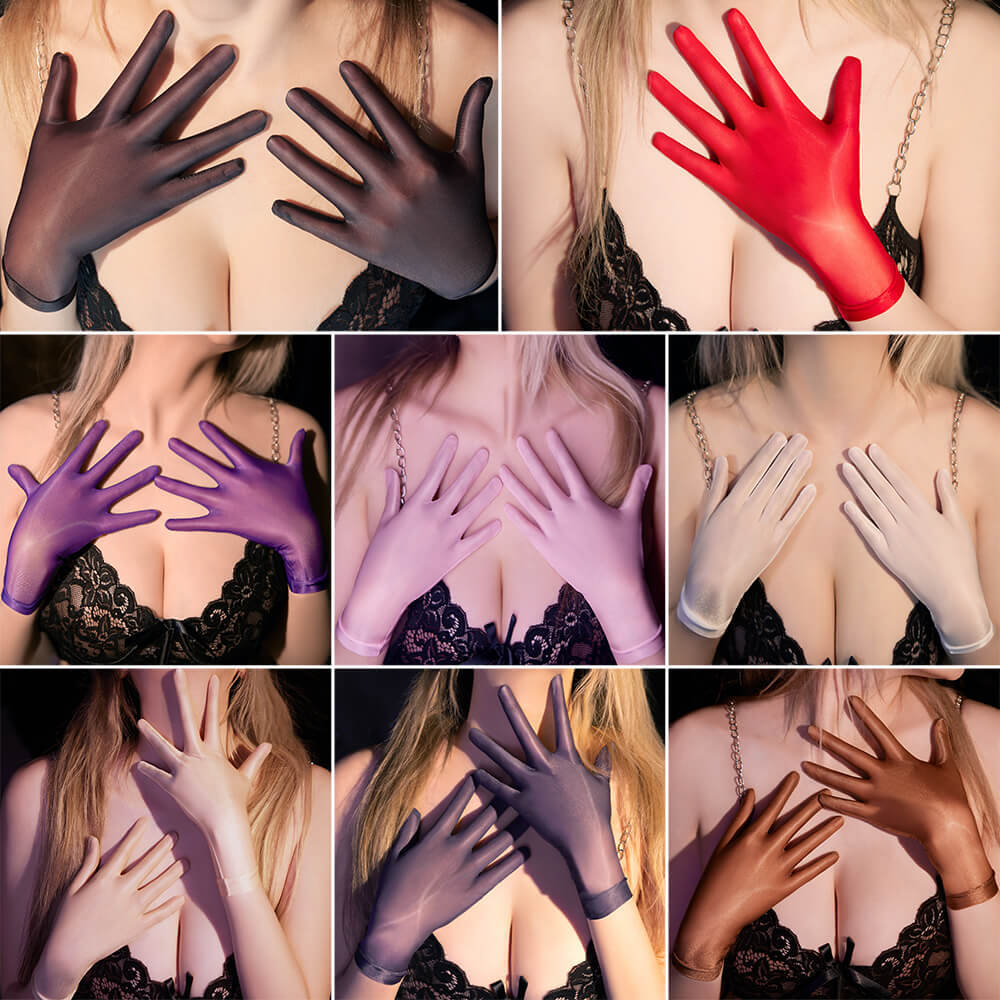 Women Ultra Thin Sheer Short Wrist Gloves Shiny Party Dress Prom Evening Wedding