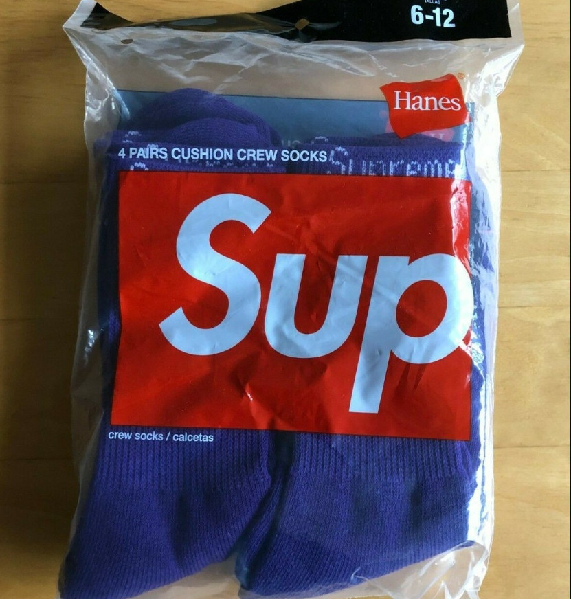 Supreme X Hanes Crew Socks – Full color, 4 Pack, Size 6-12