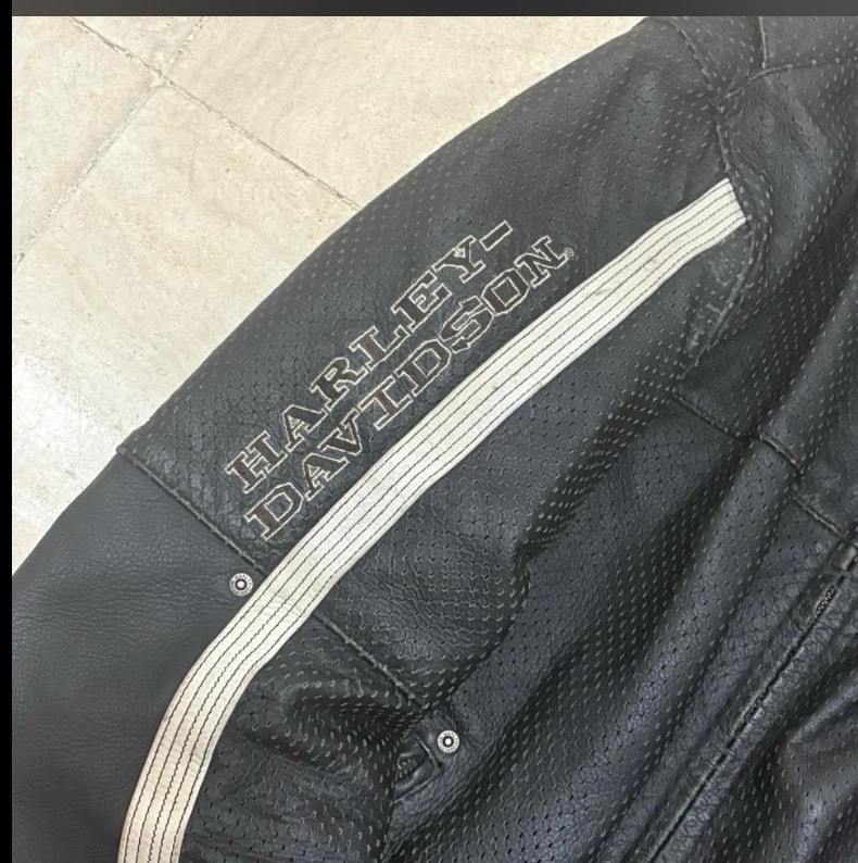 Harley-Davidson Perforated Genuine Leather Moto Jacket XXL Black White Stripe