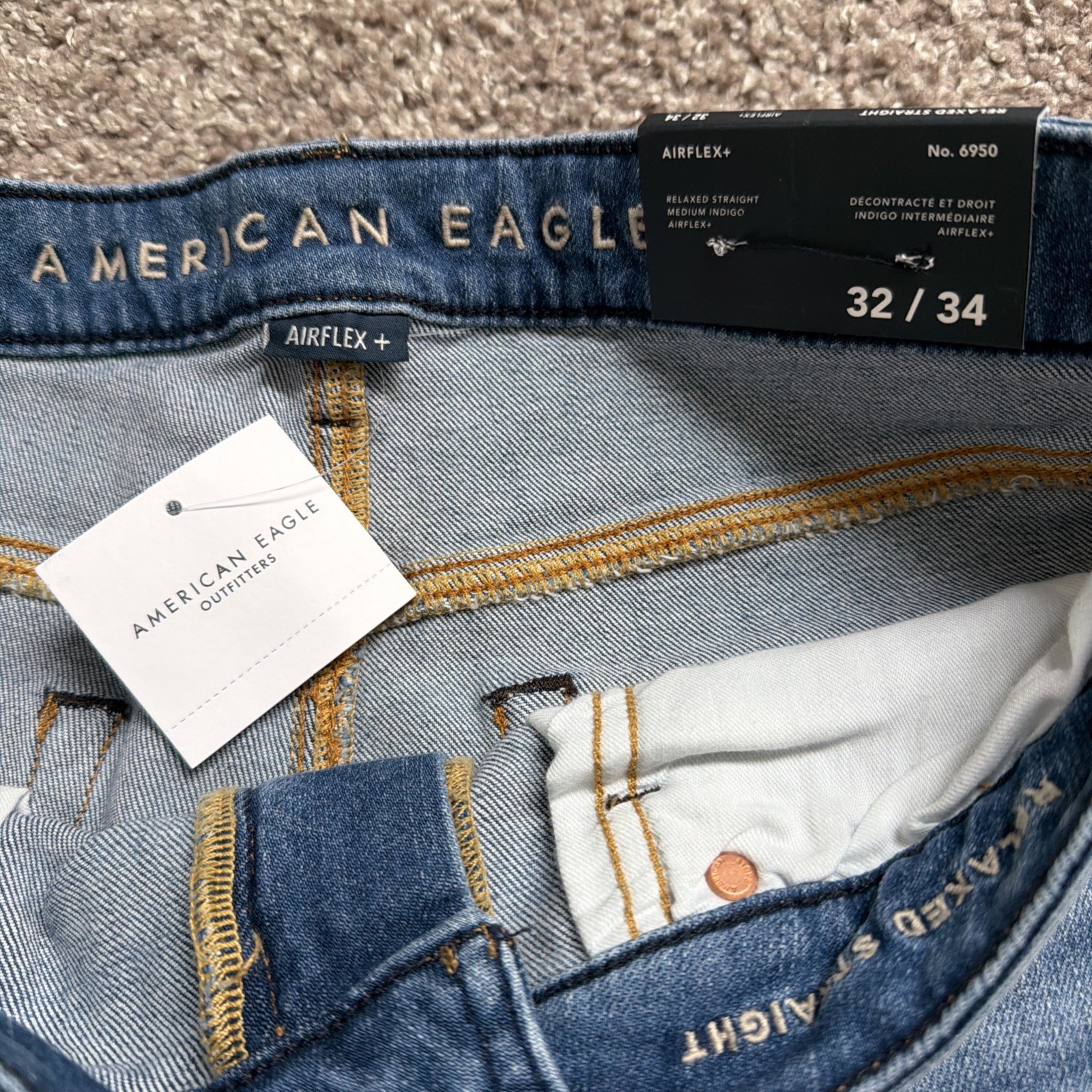 American Eagle Relaxed Straight Jeans Men’s 32×34 Blue Medium Wash NWT AirFlex