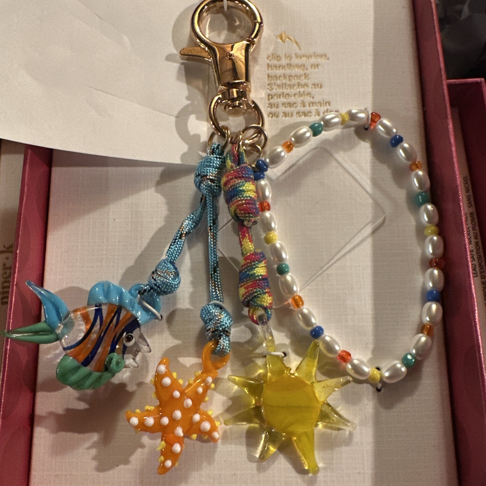 Piper K Fish Starfish Sun Seaglass Look Bag Charm & Key Chain Phone Charm New