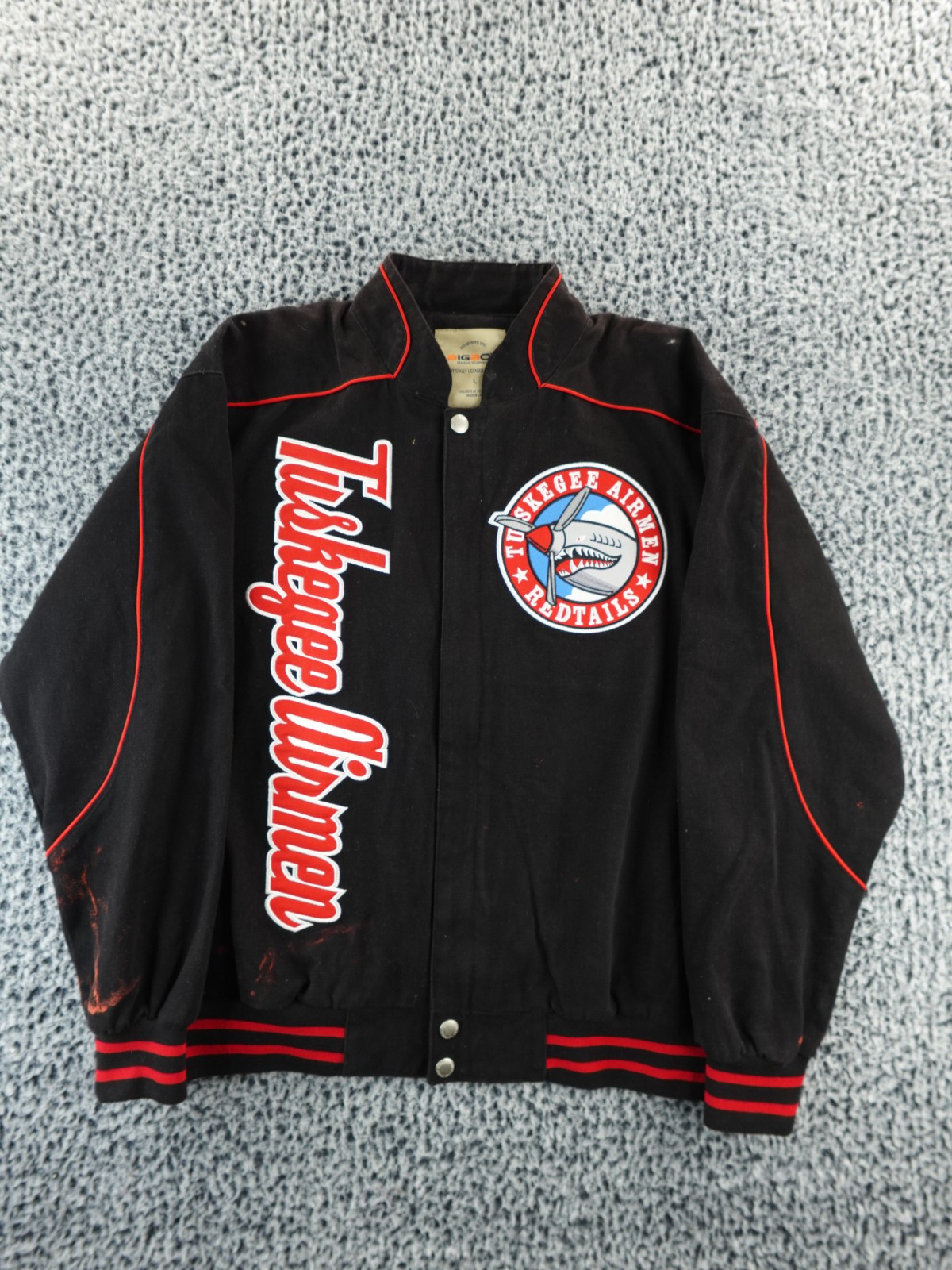 Tuskegee Airmen Jacket Mens L Black BigBoy Varsity Wool Embroidered Bomber