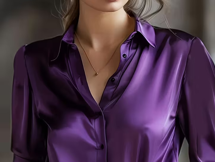 New Classy Elegant Silky Sensuous Purple Satin Long Sleeve Blouse Plus 2XL NEW