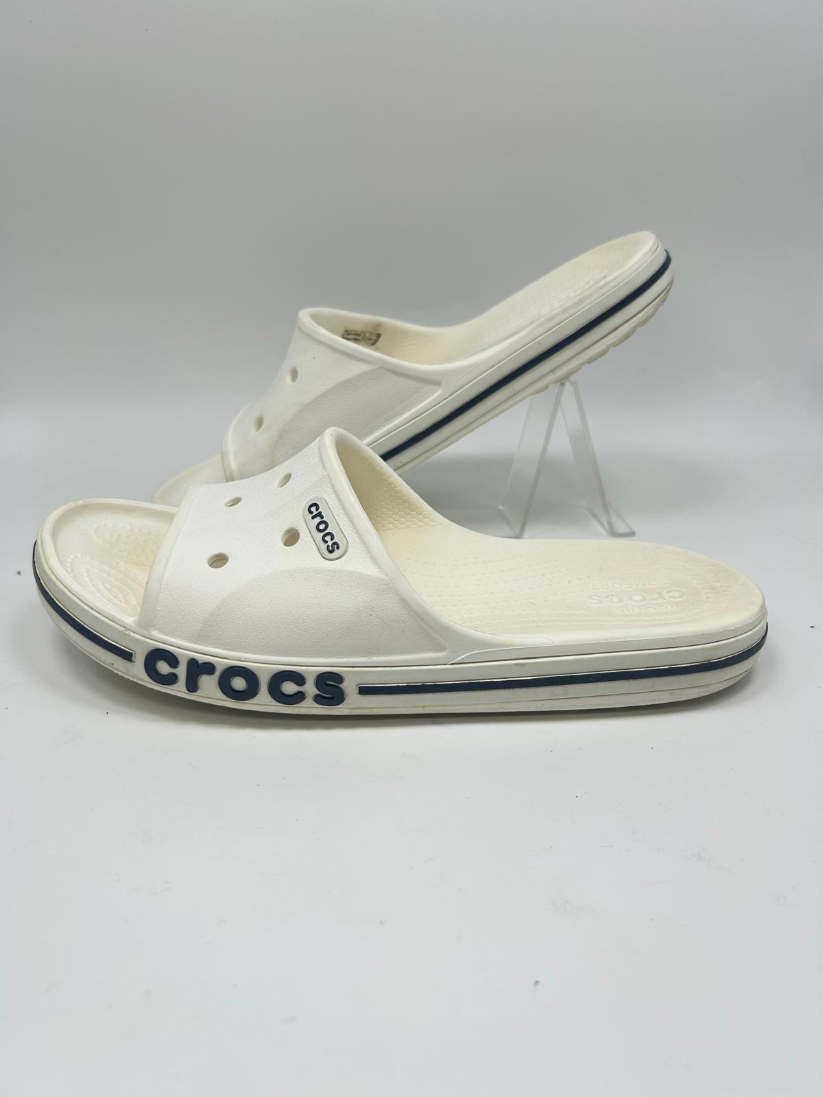 Crocs Bayaband Slide W7 M5 White Rubber Open Toe Slip On Flat Comfort Shoes