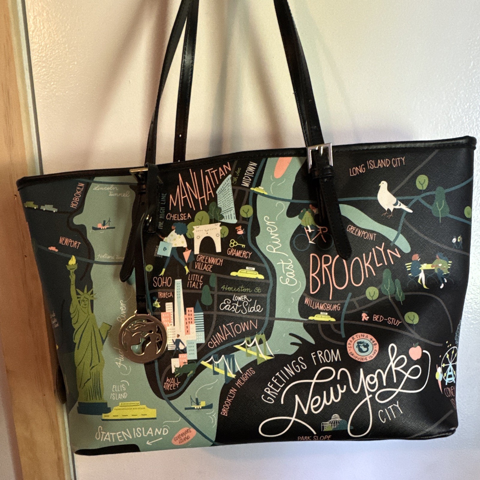 Spartina 449 New York City Map Print Large Tote Bag Charm, Lined Pockets