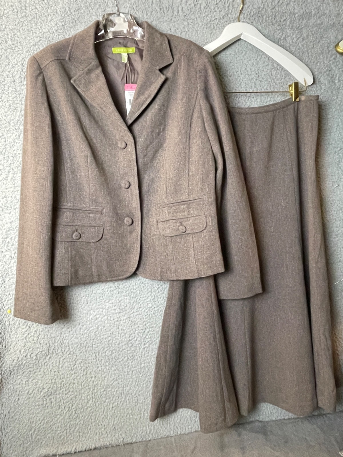 Sigrid Olsen Jacket Skirt Suit Womens 12 Brown Single Breasted Capsule Wardrobe