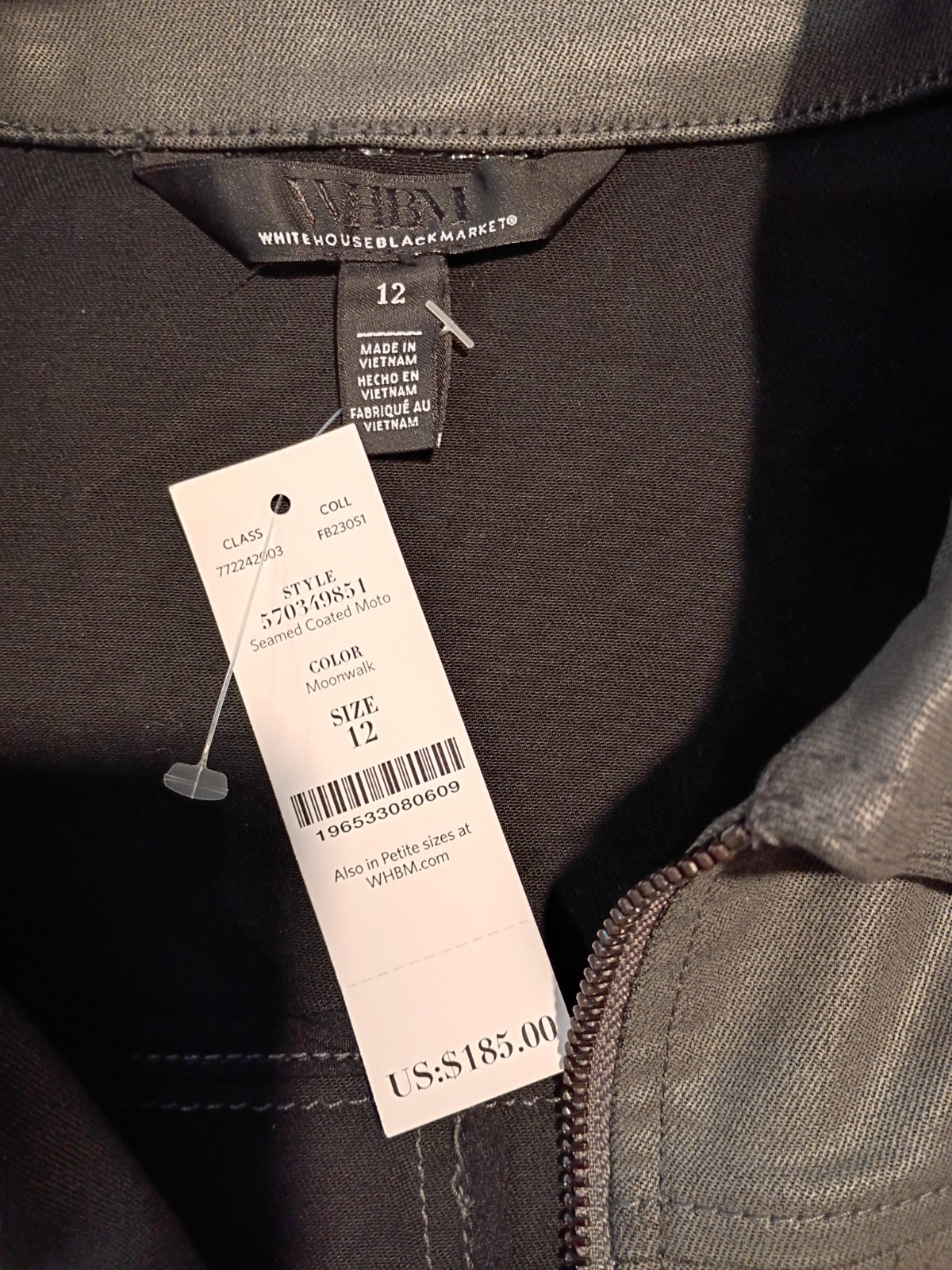 WHITE HOUSE BLACK MARKET WHBM women’s Zip up biker jacket GRAY Size 12 NEW NWT