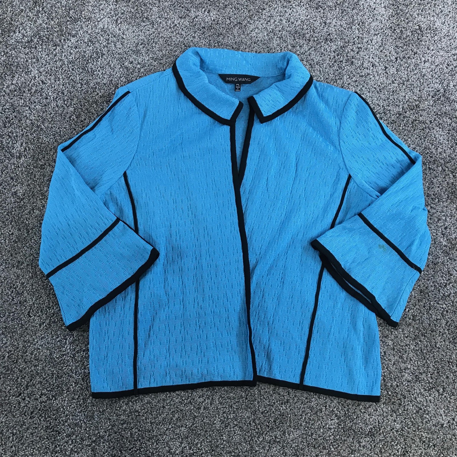 MING WANG Cardigan Sweater Womens PL Blue Open Front Dolman Sleeve Knit