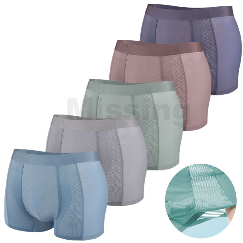 5/6 Pack Men Boxer Briefs Pouch Ice Silk Anti Chafing Underwear Shorts Trunks