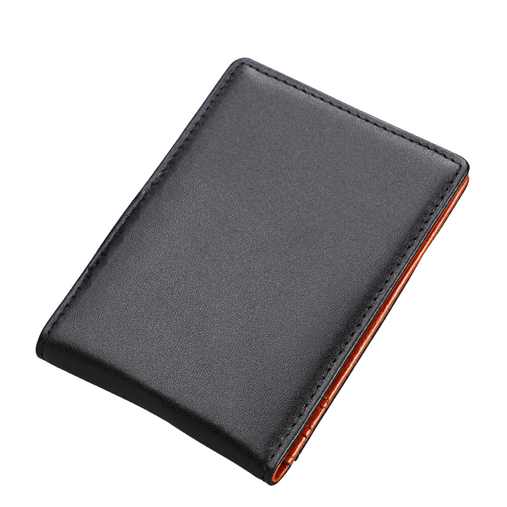 Leather RFID Blocking Slim Black Unisex Wallet Short Two Fold Small Card Package