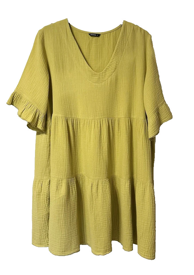 ROMAN TEXTURED TIERED COTTON SMOCK DRESS SIZE 20