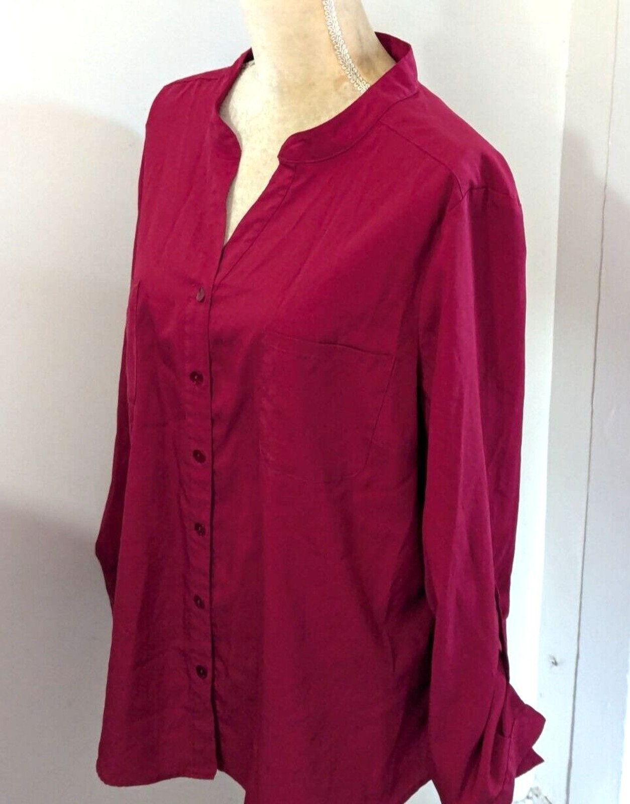 Covington raspberry blouse long sleeve XL career polyester spandex