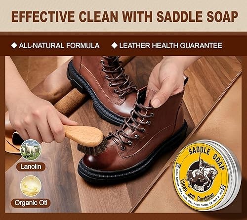 Leather Boot Care Kit 6 in 1 Mink Oil Saddle Soap Shoe Cleaner Conditioner