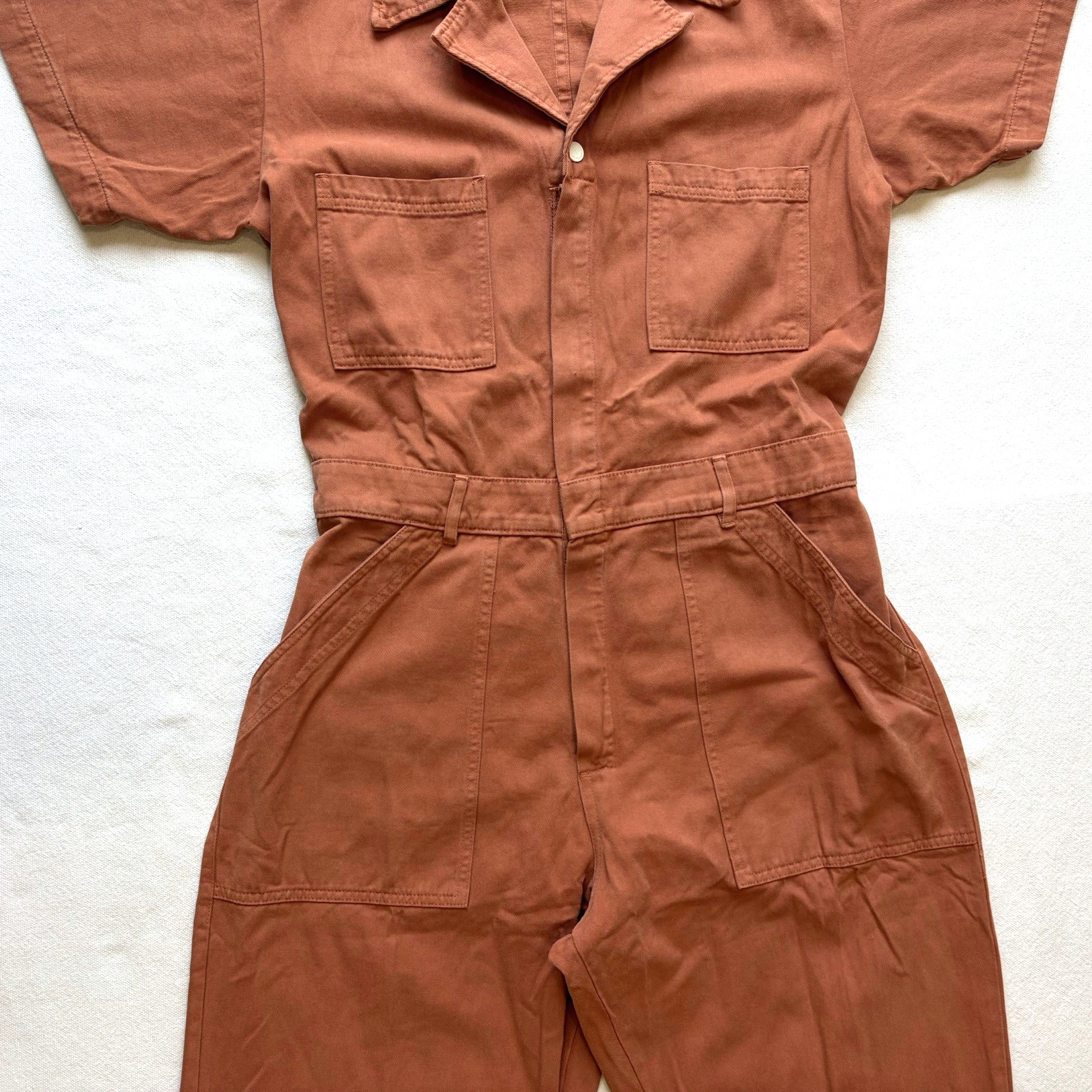 Big Bud Press Orange Rust Short Sleeve Jumpsuit M Pockets Elastic Waist Cotton