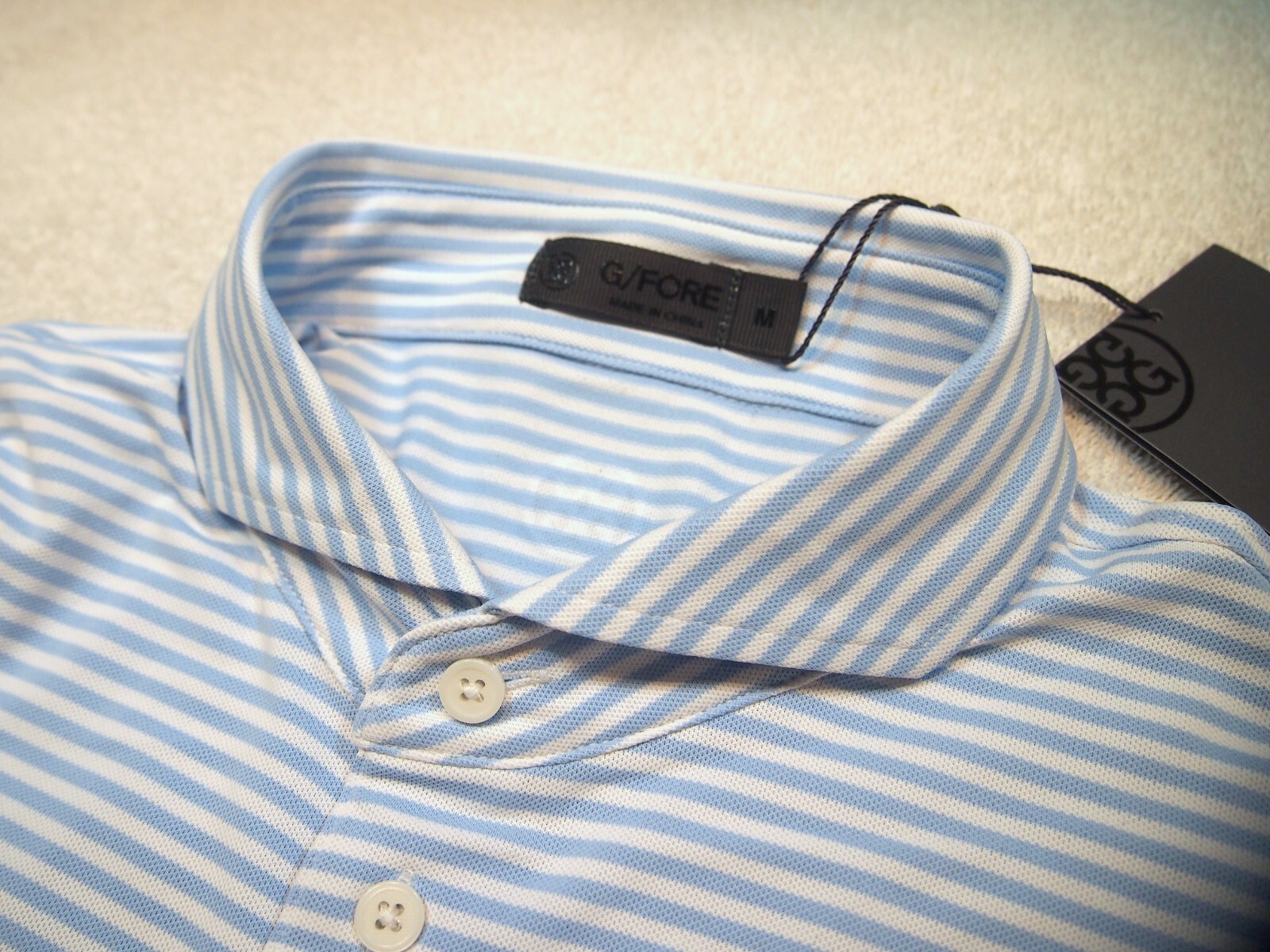 G/FORE Performance Fabric Feeder Stripe Pique Slim Fit Golf Shirt NWT M $120