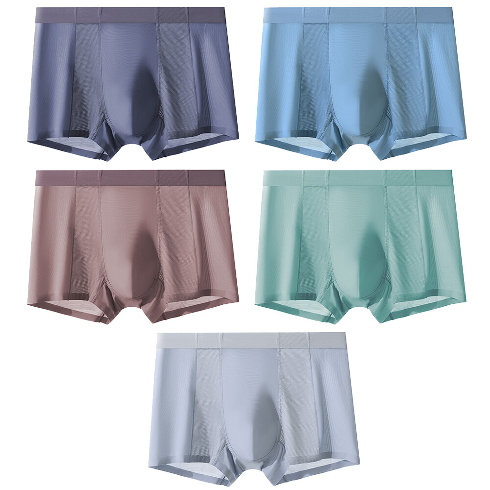 5/6 Pack Men Boxer Briefs Pouch Ice Silk Anti Chafing Underwear Shorts Trunks