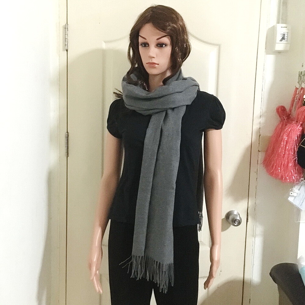 SOFT WARM CASHMERE BLEND SCARF WRAP SHAWL PASHIMA SOLID GRAY PLAIN GIFT HIM HER