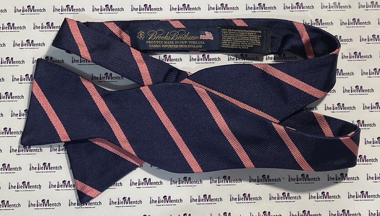 Brooks Brothers Navy With & Pink Stripes Design Self Tie Bowtie(New-Minor Flaws)