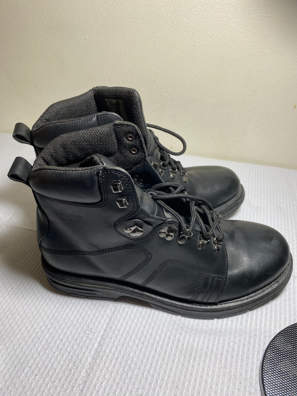 Eddie Moran Work Boots Black Mens Size 14M Chevron Orange Sole Slip Resistant