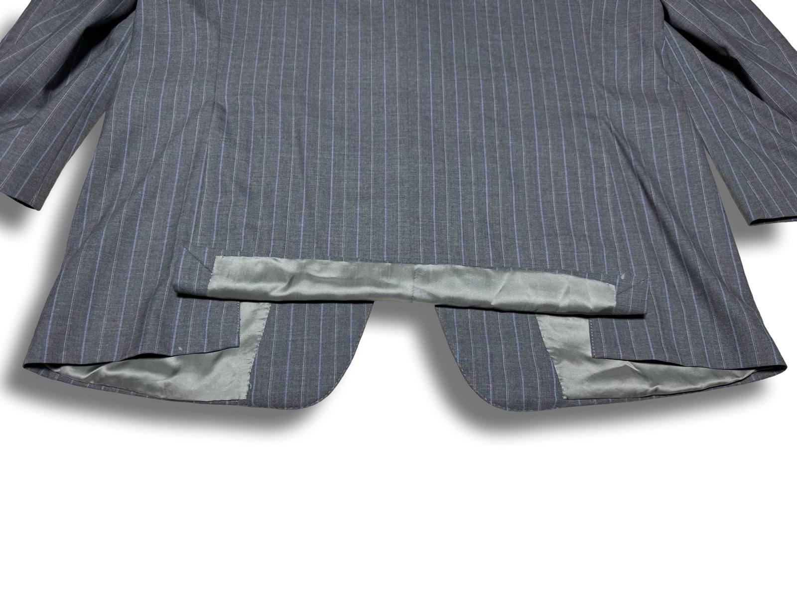 Vintage Corneliani 48R/40×28 Pants Super 150s Wool Gray Baby Blue Pinstripe Suit