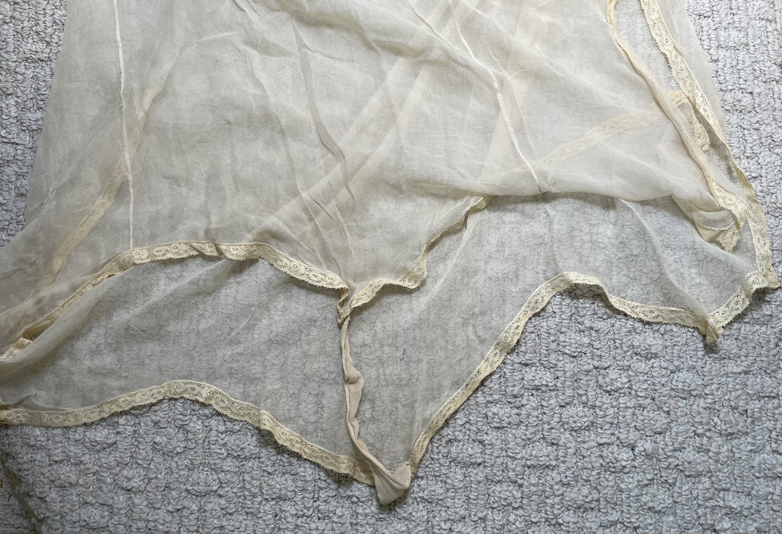 Antique 1900s Victorian Ivory Sheer Silk Slip Teddy Envelope Chemise Lace Holes