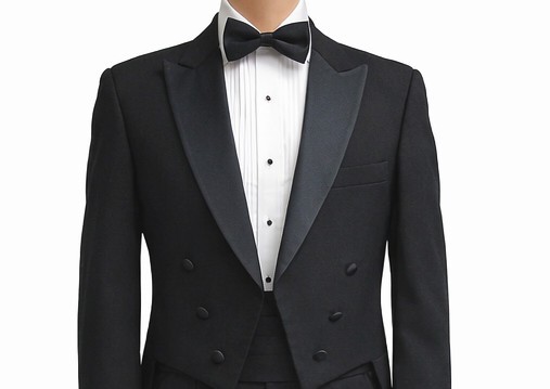 Men’s Black Tuxedo Tailcoat 100% Wool with Satin Peak Lapel Formal Wedding Mason