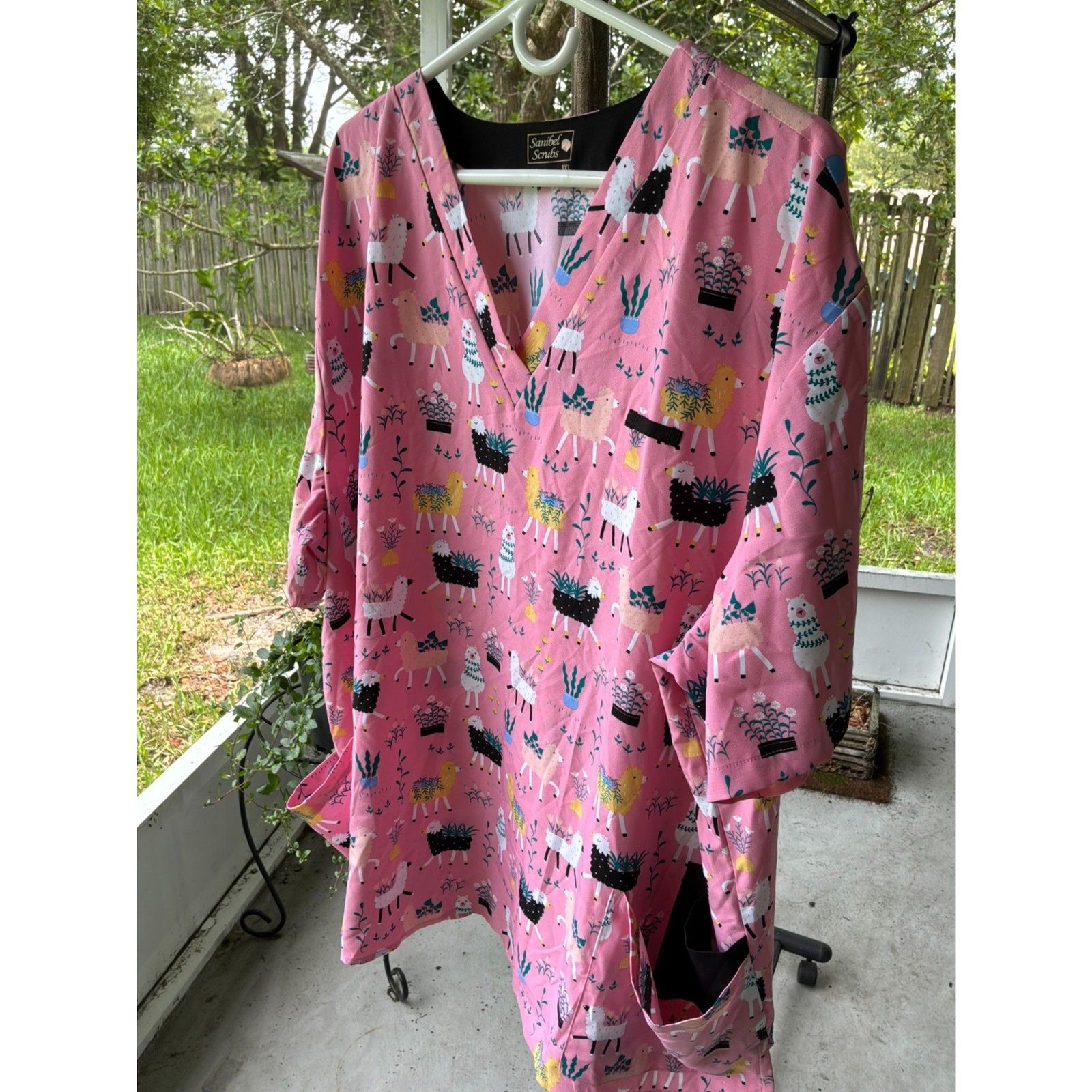 Saibel Scrubs 3XL Pink Lama Polyester Spandex Stretch Comfy Pockets
