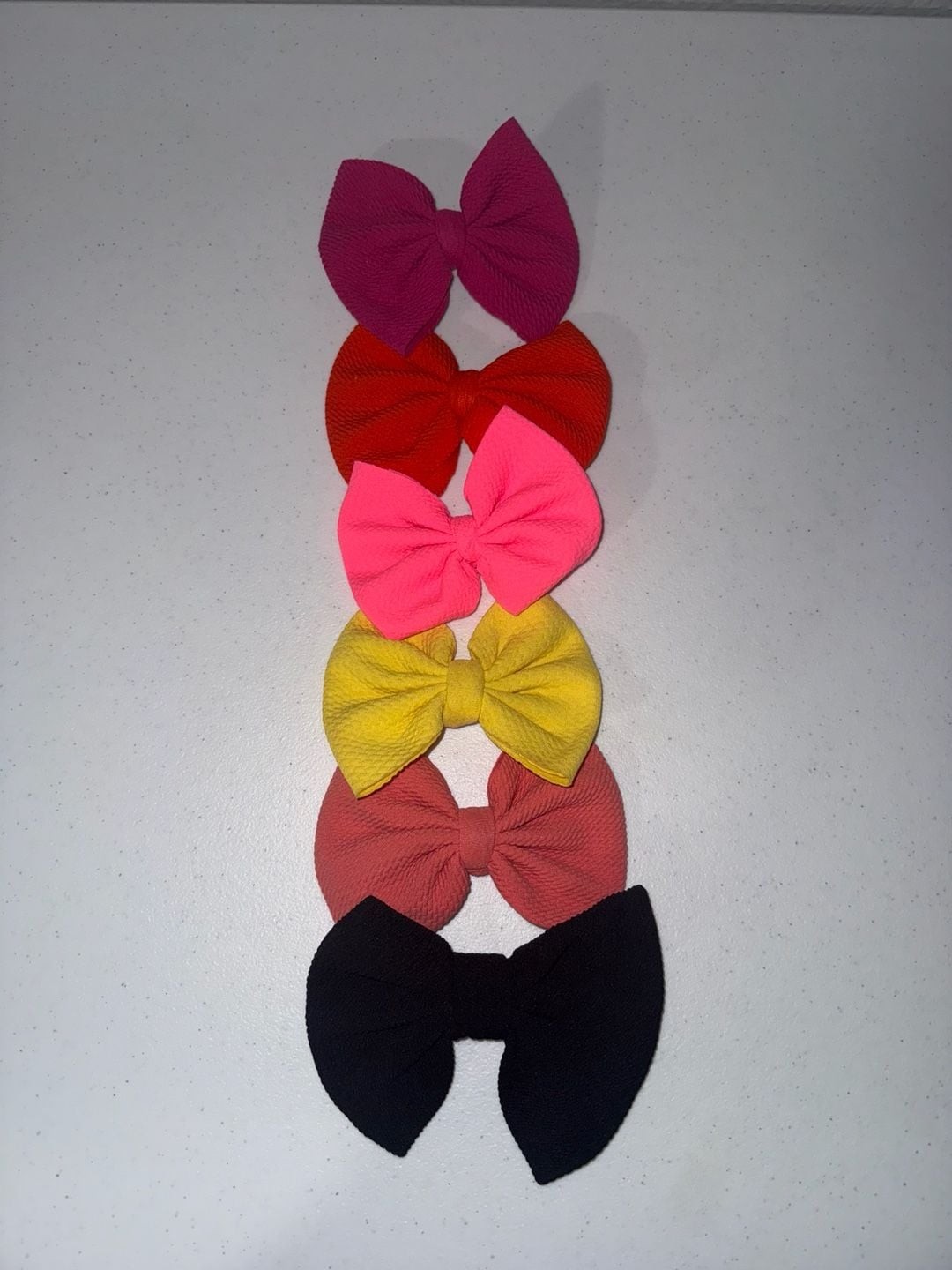 Set of 6 Solid Color Ribbed Textured Bow Hair Clips