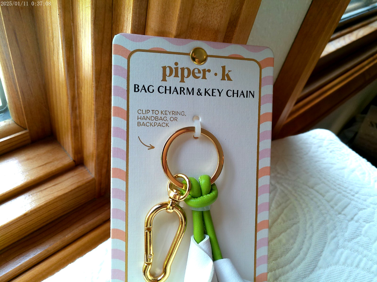 PIPER K BAG CHARM & KEY CHAIN CALLA LILLIES GOLD TONE RING & CARABINER DETAILED