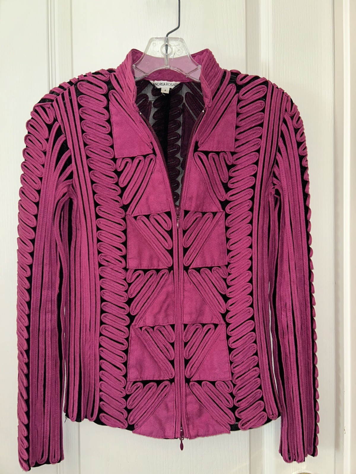 Andrea Rosati Vintage Womens 12 Magenta Pink Jacket with Black Sheer Lining