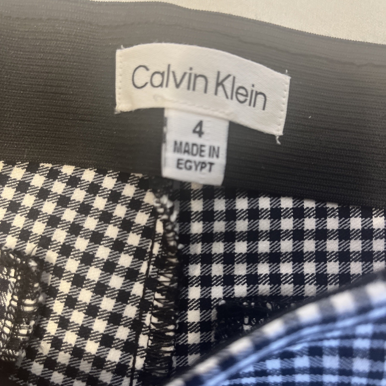 Calvin Klein Womens Pants Size 4 Black White Checker Stretch Career Slim Fit
