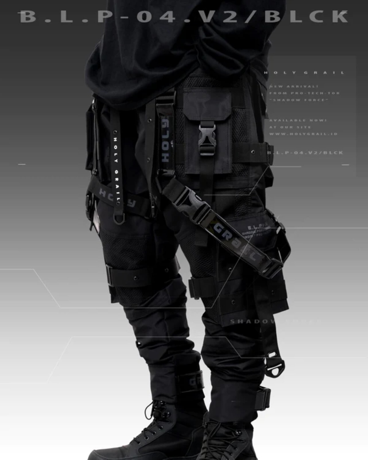 Men’s Black Streetwear Techwear Heavy Cargo Trouser Pants H-G B.L.P-04.V2/BLCK