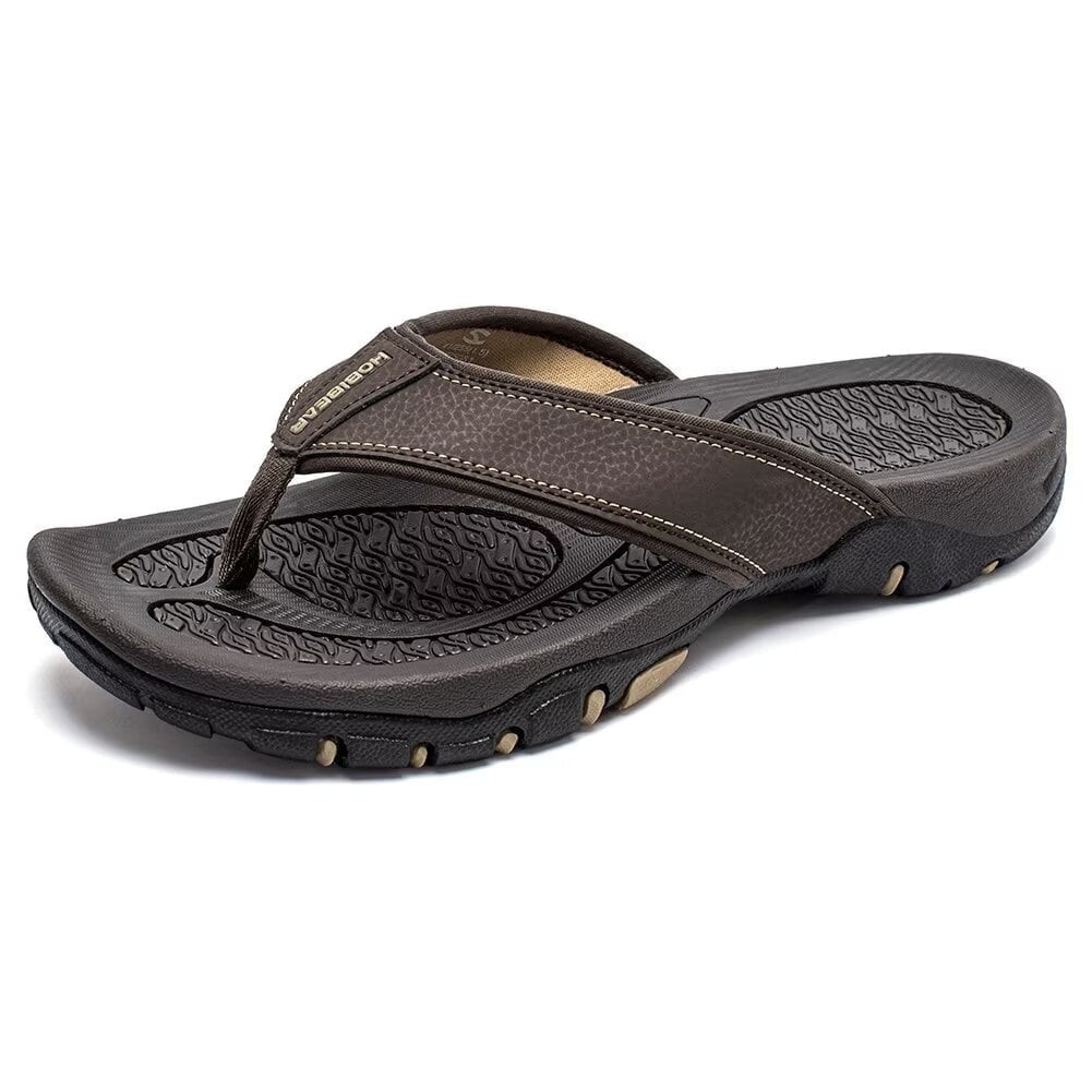 HOBIBEAR Mens Thong Sandals Arch Support Indoor Outdoor Beach Flip Flop Brown 81
