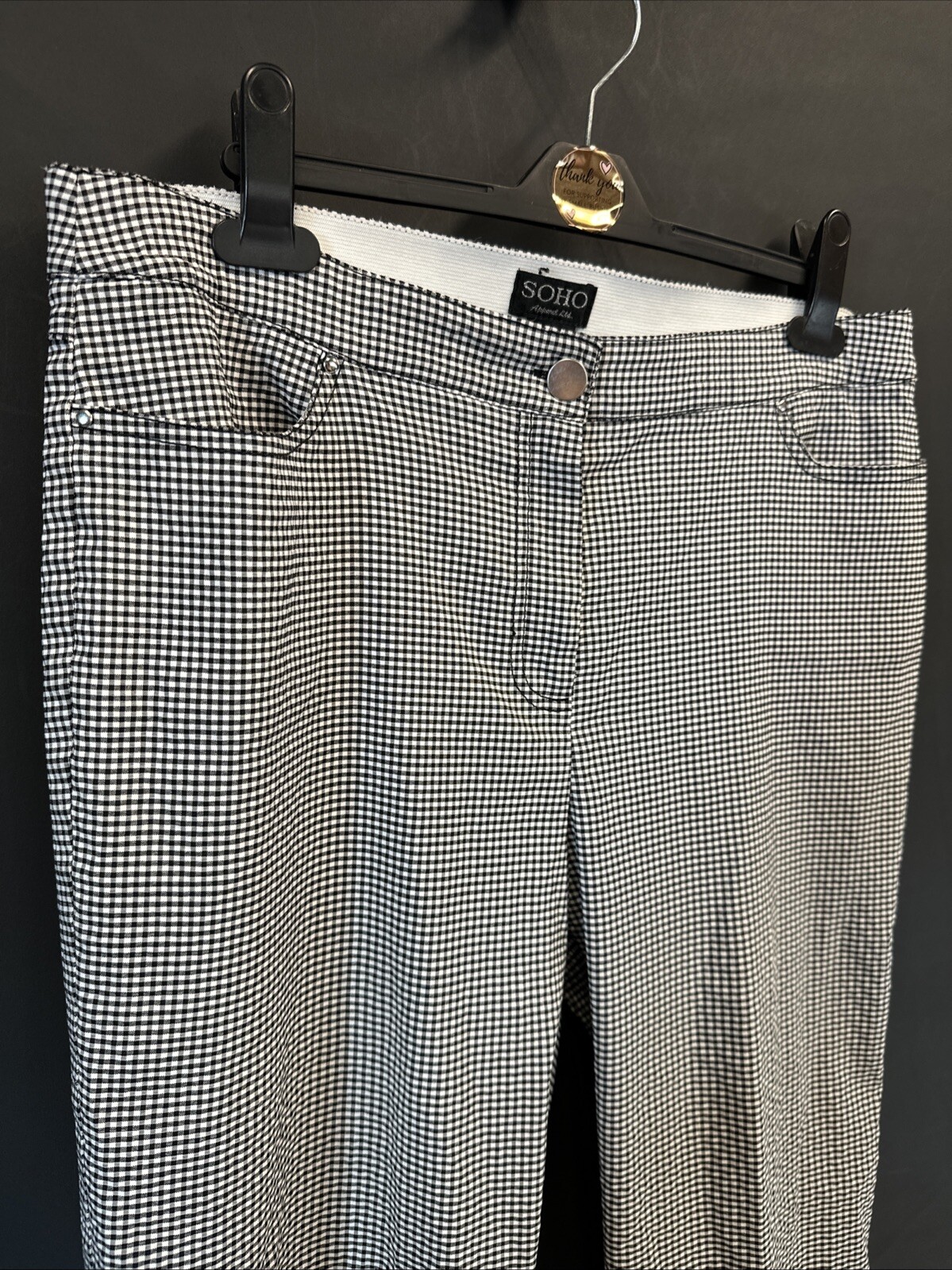 Soho Black White Checkered Casual Business Pant Size 14 Elastic Waist Pockets