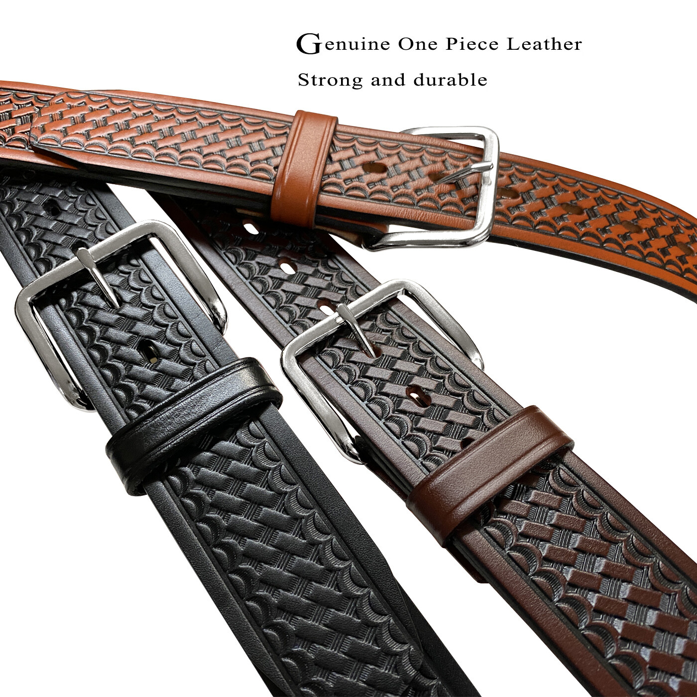 Durable Genuine Leather Men’s Basketweave Utility Uniform Work Belt 1-3/4″ Wide