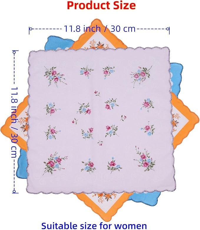 Soft Cotton Handkerchiefs for Women 12 Pack Vintage Ladies Hankies Wedding Gift
